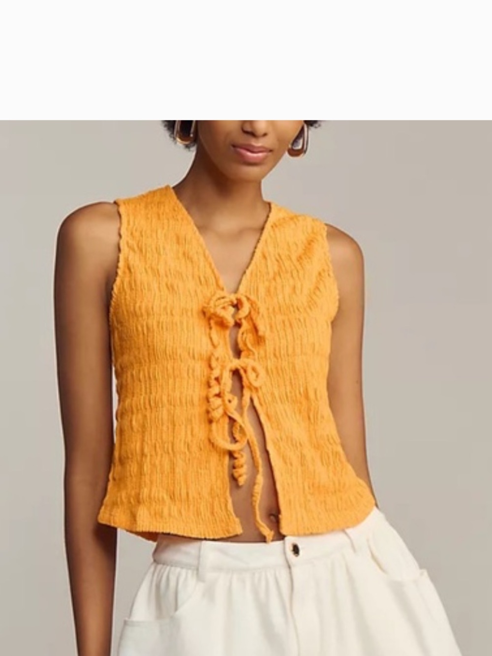 Anthropologie Sleeveless Orange Tie-Front Textured Top